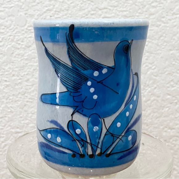 Vintage TONALA Pottery Mexico Blue Bird & Butterfly Mug - Picture 3 of 13